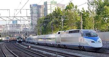 Seoul to Busan train on a rail track in South Korea